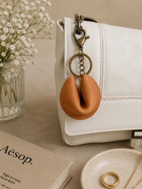 Genuine leather fortune cookie handbag charm